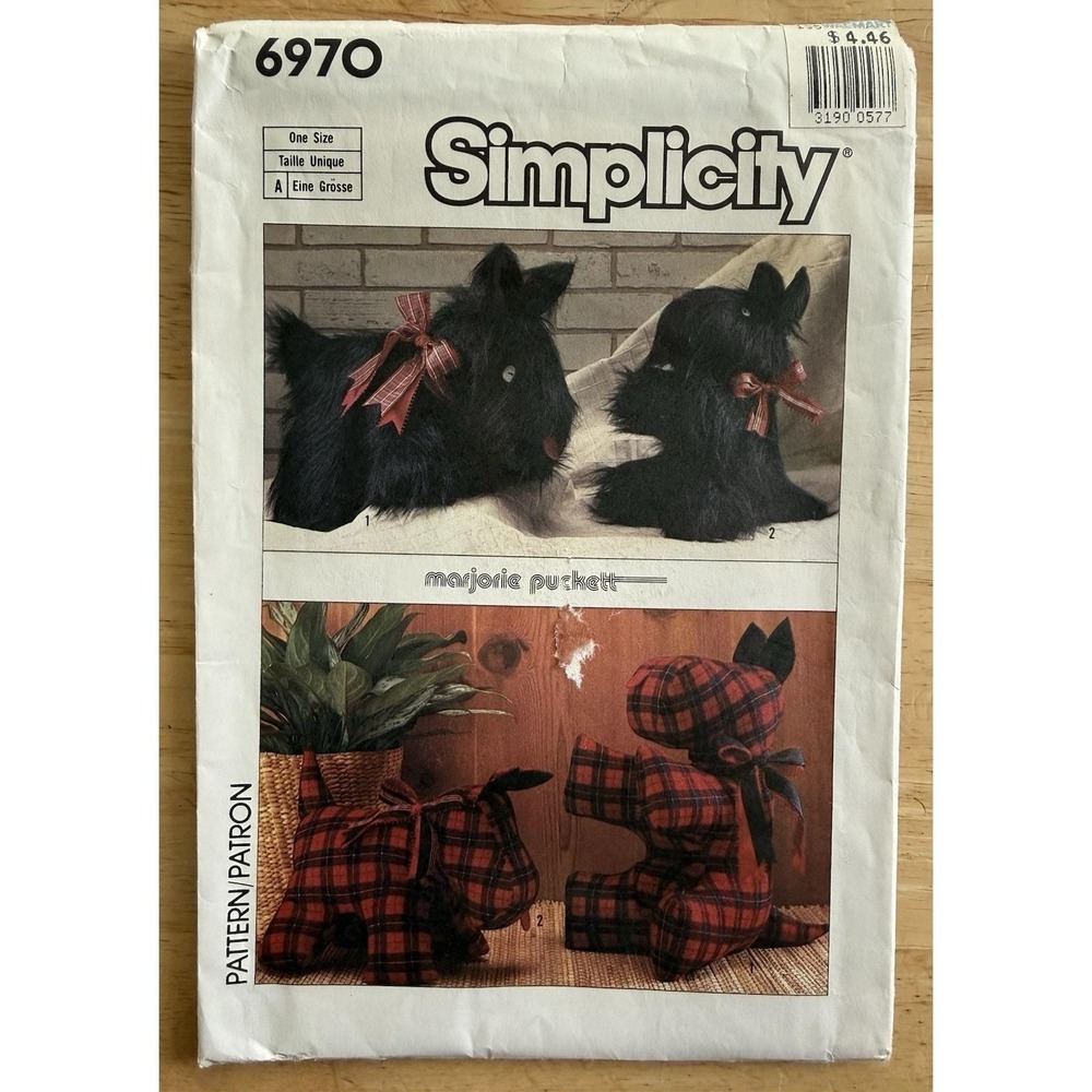 Stuffed Plush Scottie Dogs Simplicity Craft Pattern 6970‎ FF Uncut NOS
